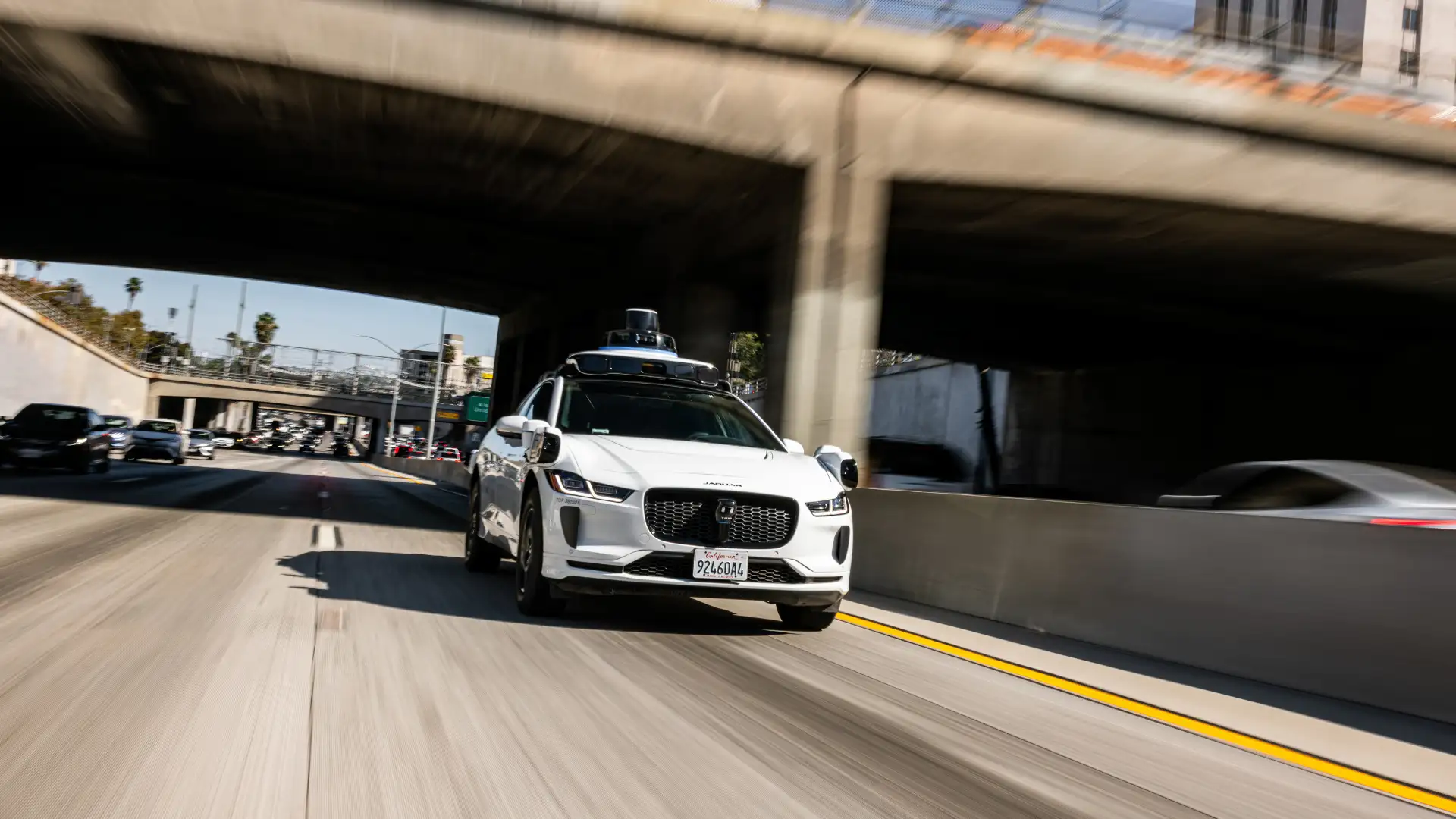 Waymo autonomous vehicle on a highway